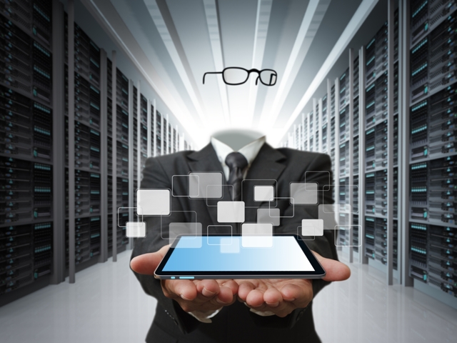 invisible business man and data server concept