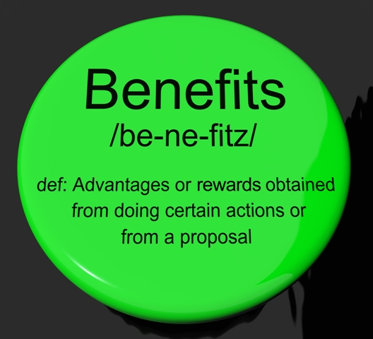 Benefits Definition Button Shows Bonus Perks Or Rewards