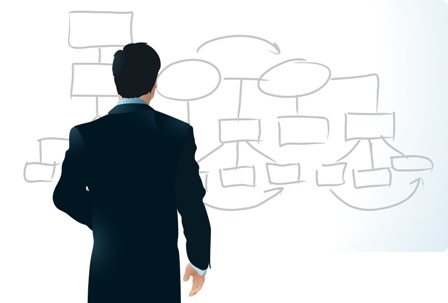 Detail-driven managers - business man studying flow chart