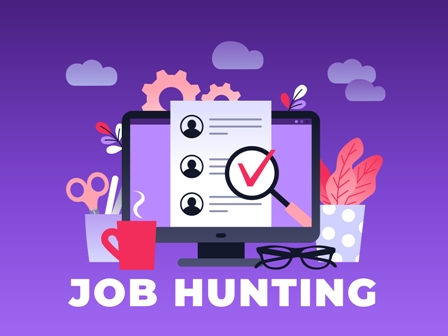 Job search concept - Job Hunting graphic - purple background