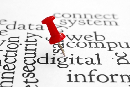 Going Paperless - digital word collage_red tack